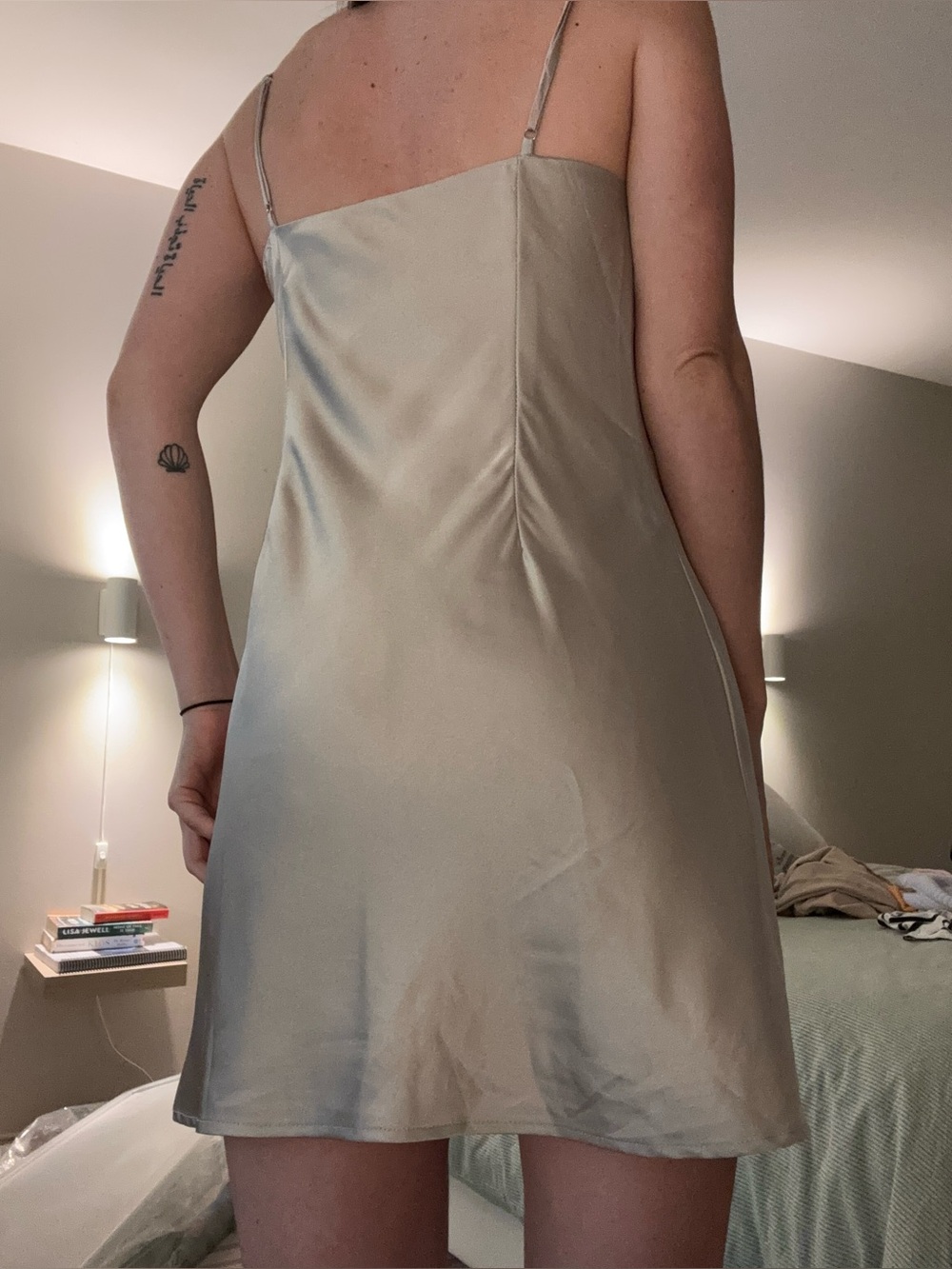 Simons Twik Satin Slip Dress in Champagne - Picture 4 of 5